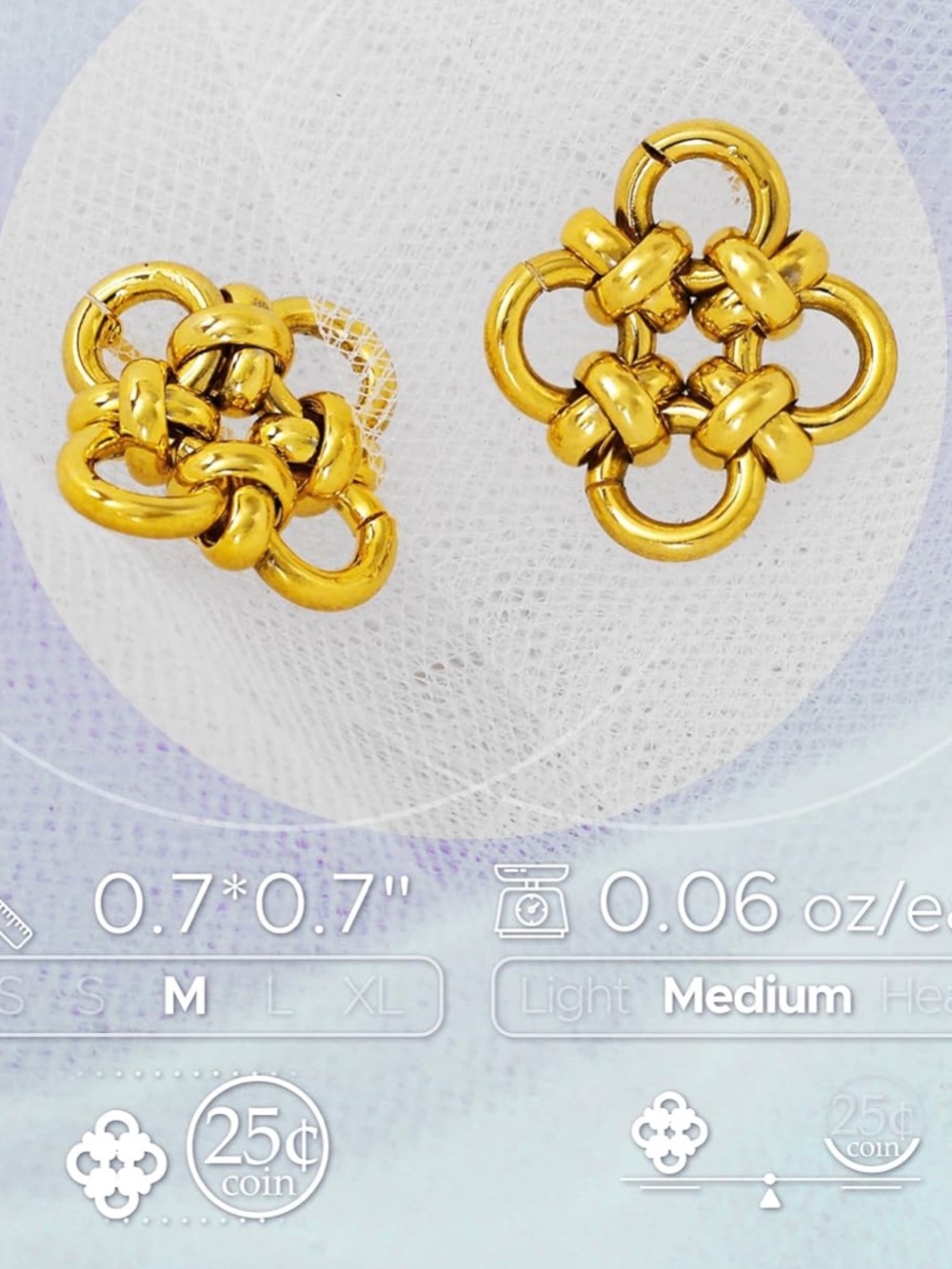 Delicate Trendy 14K Gold Plated Floral Knot Stud Hypoallergenic Earrings - Picture 4 of 6